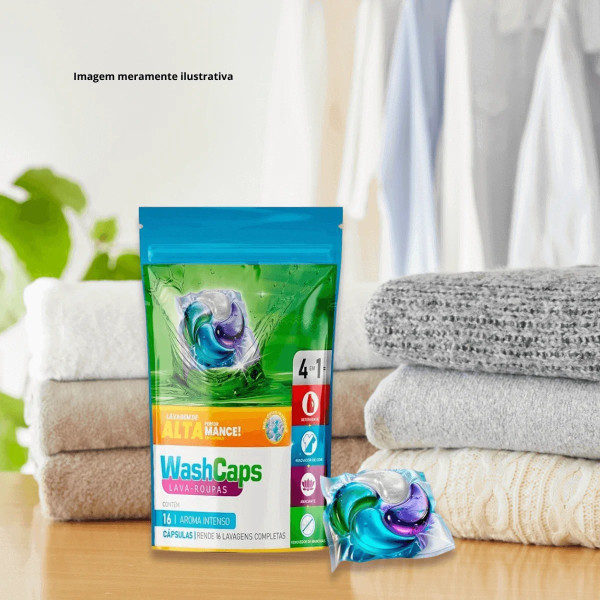 Cápsulas de Lava Roupas WashCaps 4 em 1 com Fragrância Suave – c/ 16un