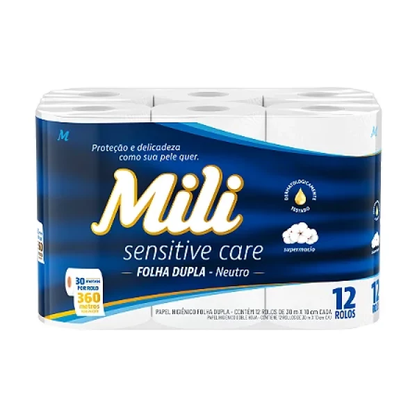 Papel higiênico 30m folha dupla neutro c/ 12 rolos - Mili