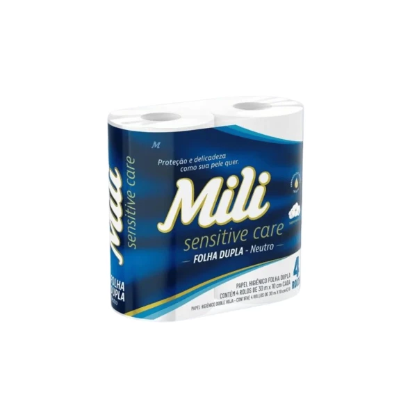 Papel higiênico 30M folha dupla Neutro c/ 4 rolos - Mili