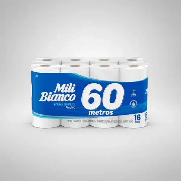 Papel higiênico 60M folha simples Neutro c/ 16 rolos - Bianco
